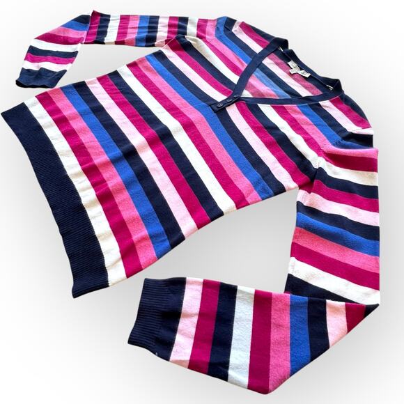 Laura Ashley Knit Sweater Long Sleeve Striped 1/4 Button Vintage Cotton Sweater - Picture 2 of 14